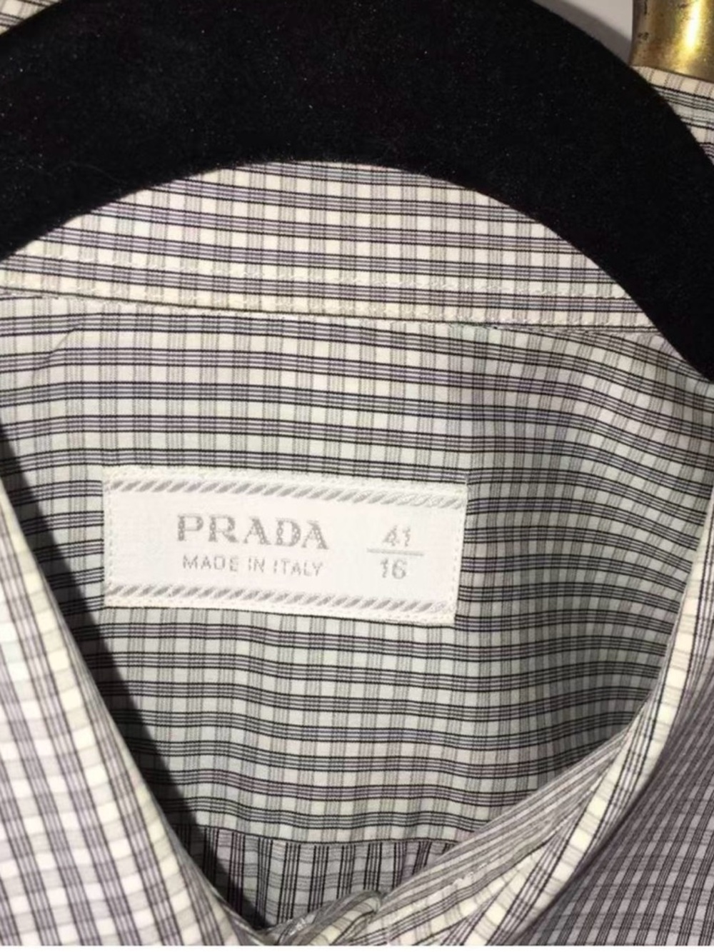 Prada Men’s Gray and White Micro-Check Dress Shirt